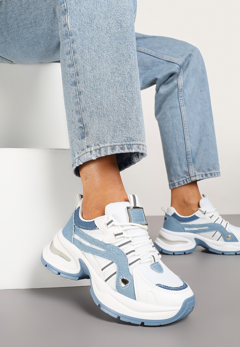 Niebiesko-Białe Sneakersy na Platformie z Geometrycznym Motywem Nyramia 2