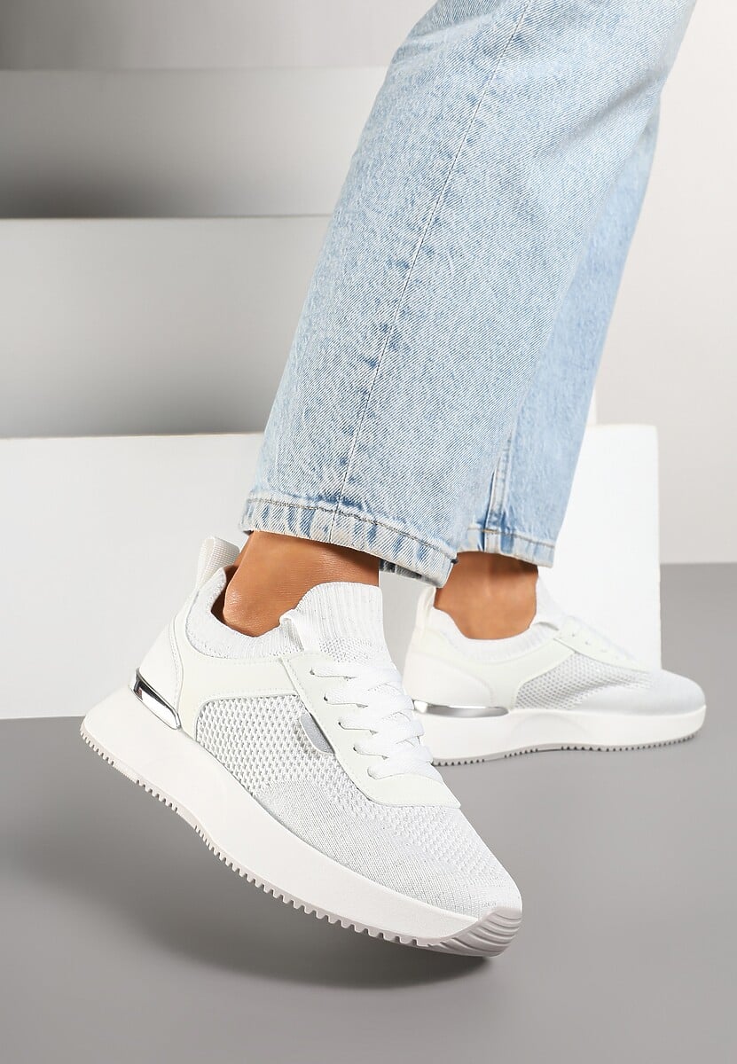 Białe Sneakersy z Siateczkową Cholewką Saramis 1