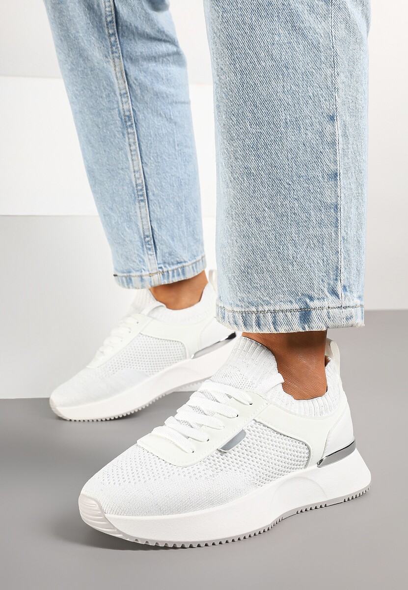 Białe Sneakersy z Siateczkową Cholewką Saramis 2