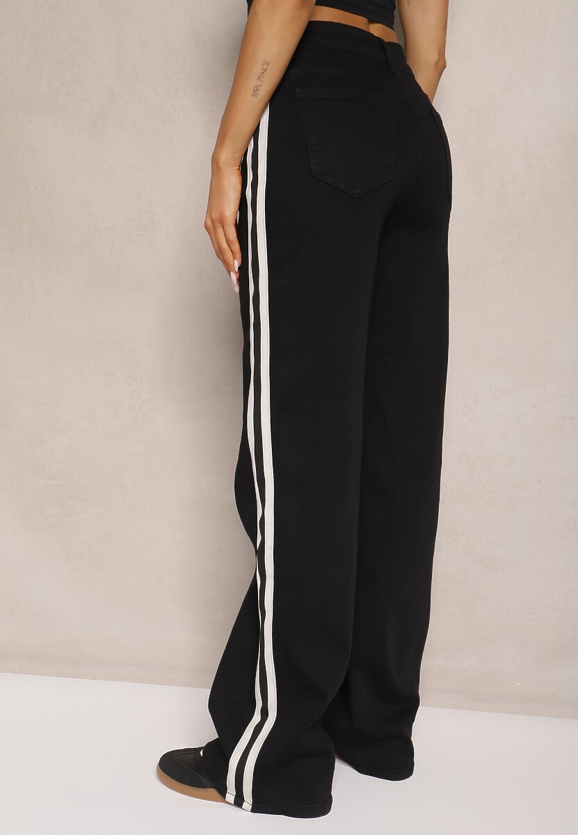 Czarne Jeansy High Waist o Szerokim Kroju z Ozdobnymi Lampasami Ulivira 3