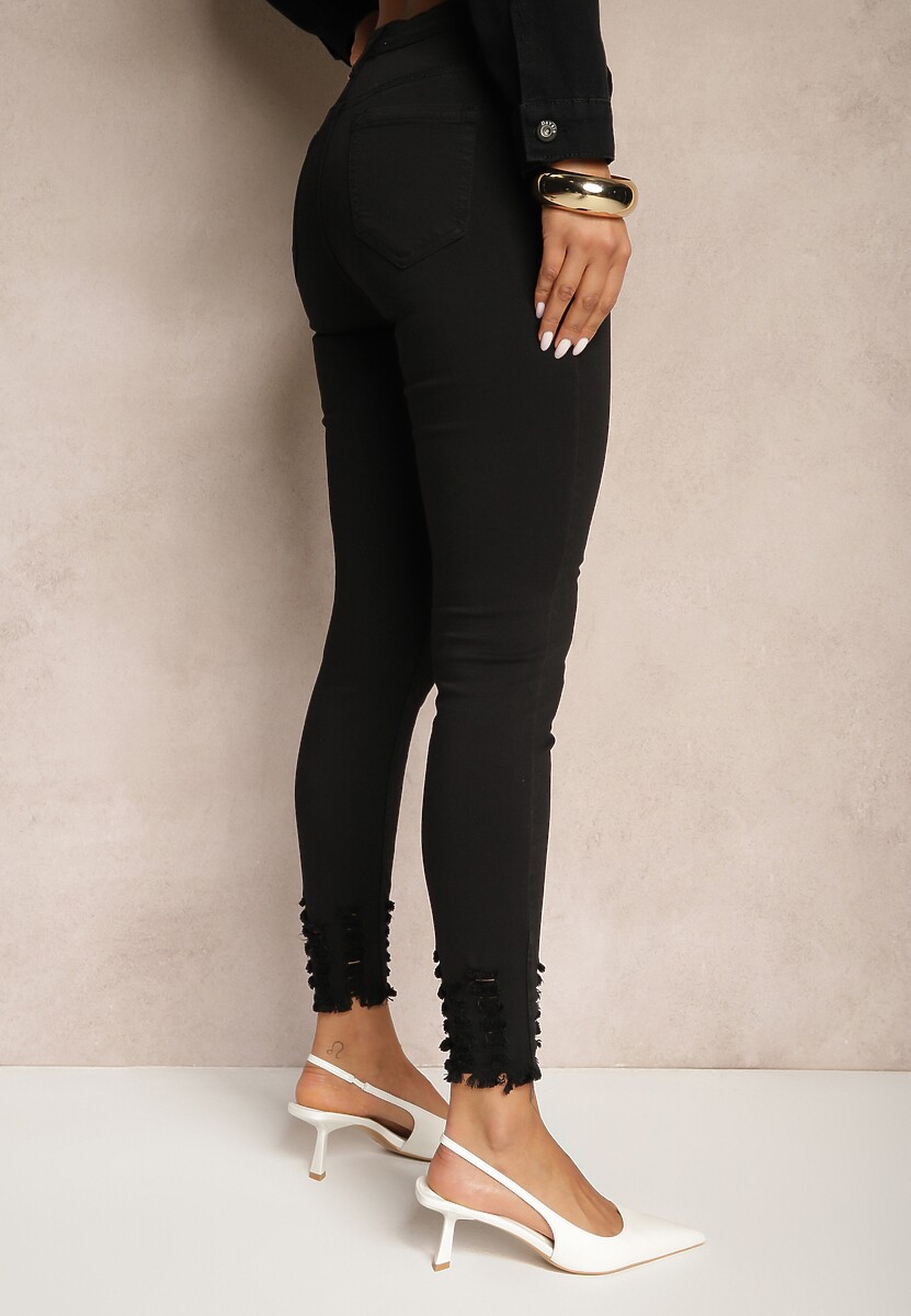 Czarne Przetarte Jeansy Skinny High Waist z Wiskozą Aveledia 3