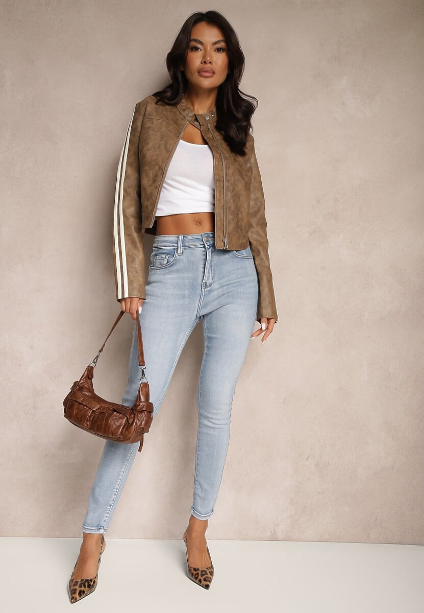 Niebieskie Jeansy Slim High Waist z Haftem na Tylnej Kieszeni Adinaria 1