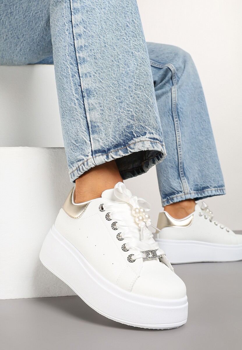 Sneakers Aviriel Alb cu auriu 2