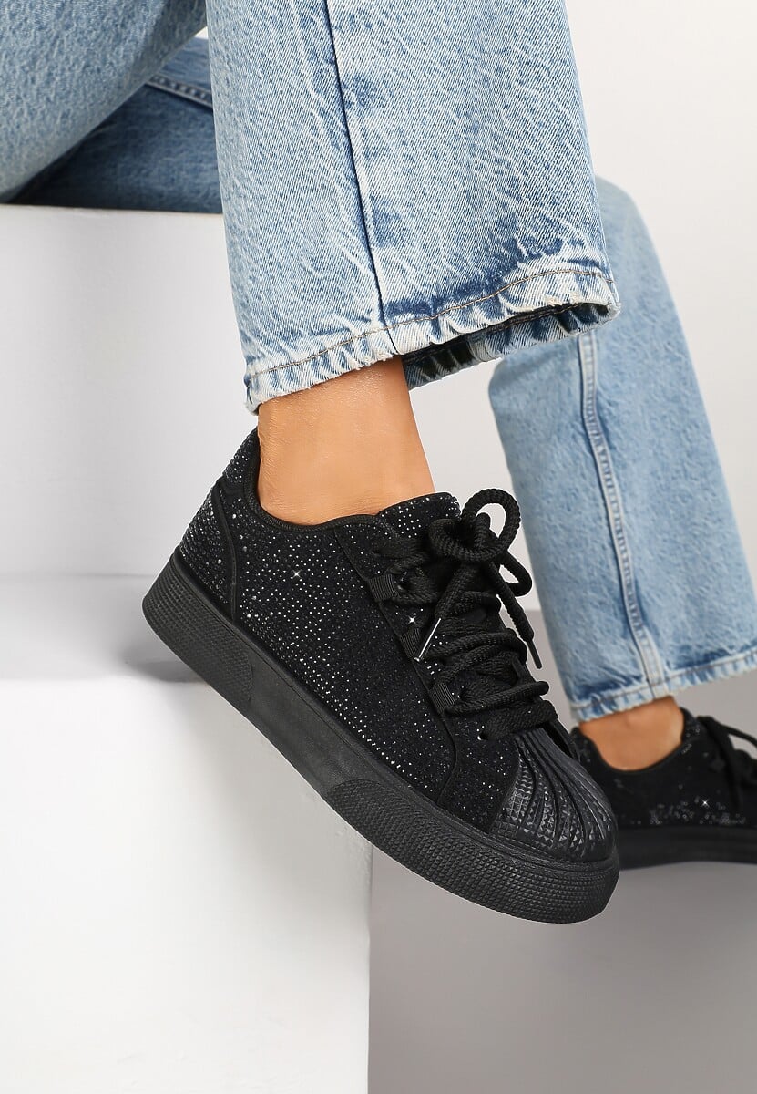 Czarne Sneakersy z Ozdobnym Tłoczeniem i Cyrkoniami Dorreia 1