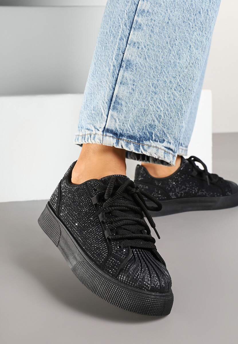 Czarne Sneakersy z Ozdobnym Tłoczeniem i Cyrkoniami Dorreia 3