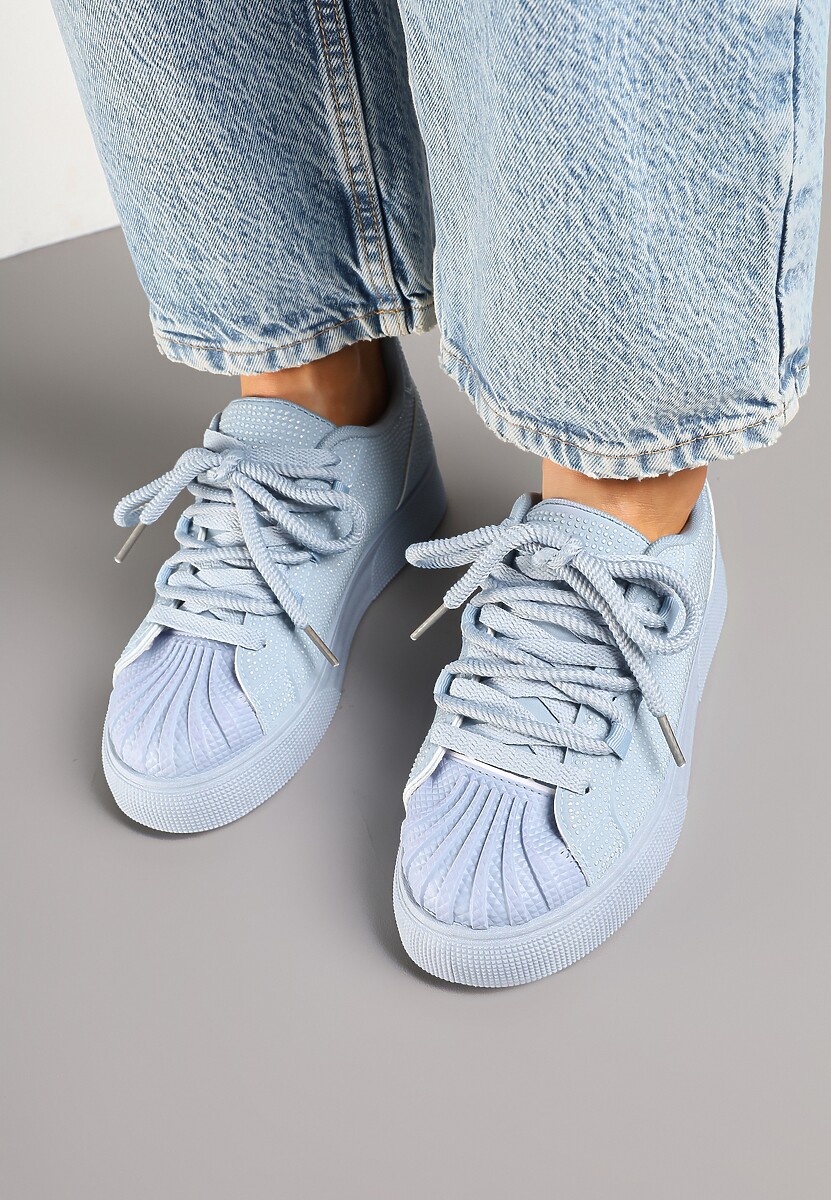 Niebieskie Sneakersy z Ozdobnym Tłoczeniem i Cyrkoniami Dorreia 3