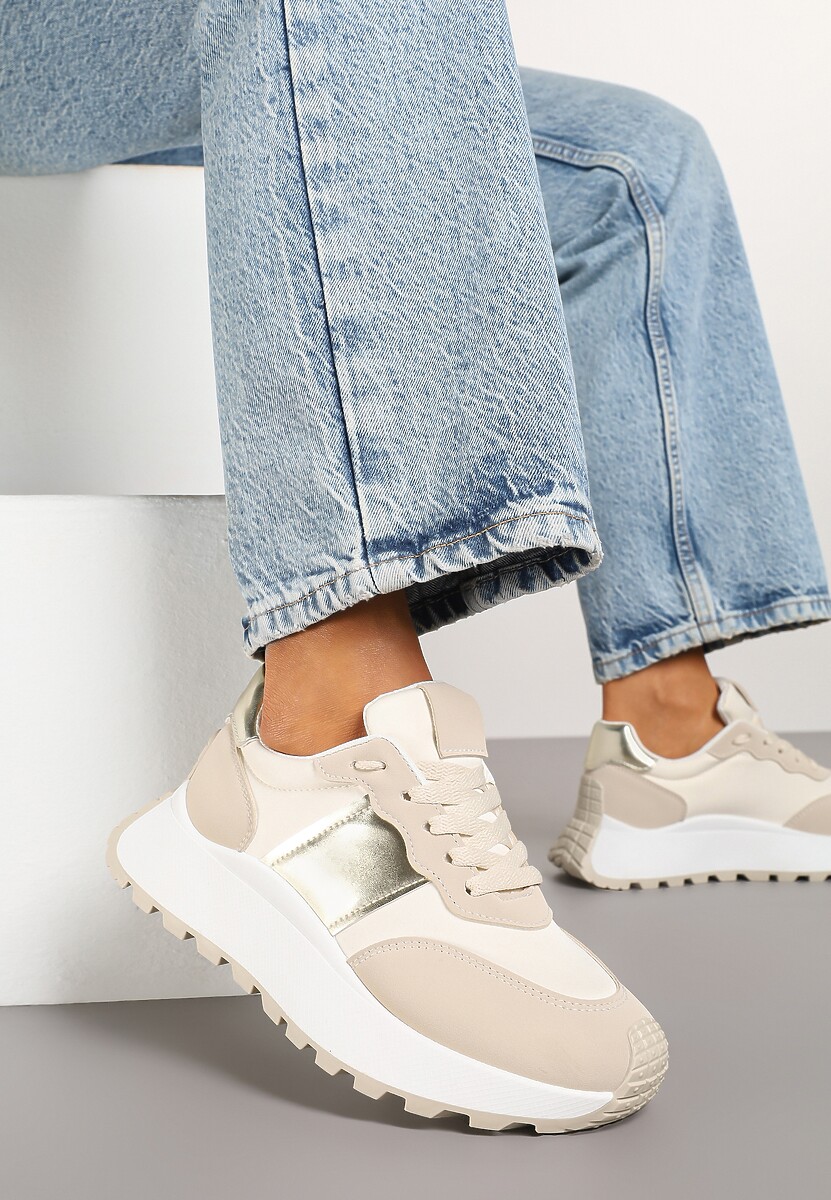 Beżowe Sneakersy w Streetwearowym Stylu na Platformie Nonarisa 1
