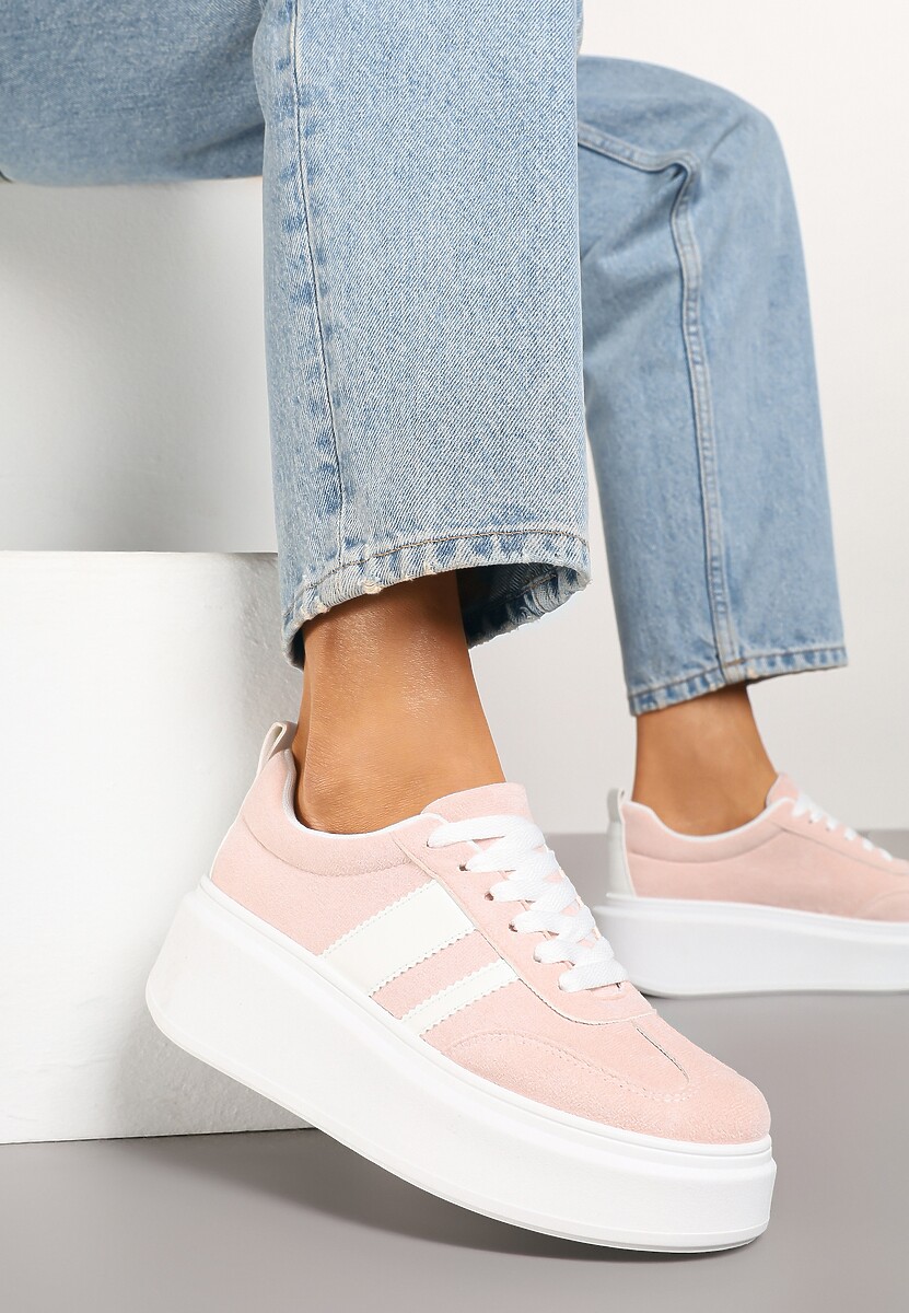 Różowe Sneakersy Klasyczne Tenisówki na Grubej Podeszwie z Koturnem Adessia 1