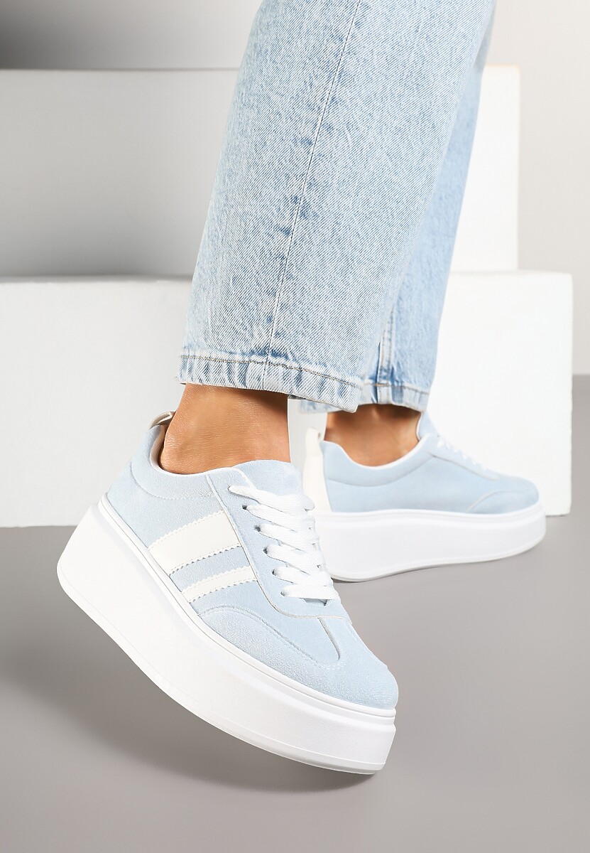 Niebieskie Sneakersy Klasyczne Tenisówki na Grubej Podeszwie z Koturnem Adessia 2