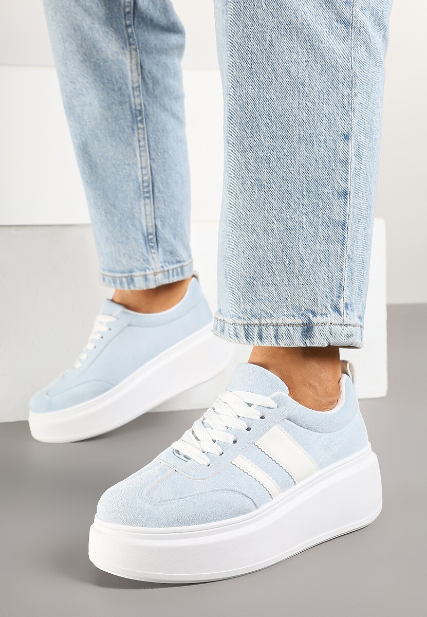 Niebieskie Sneakersy Klasyczne Tenisówki na Grubej Podeszwie z Koturnem Adessia 3
