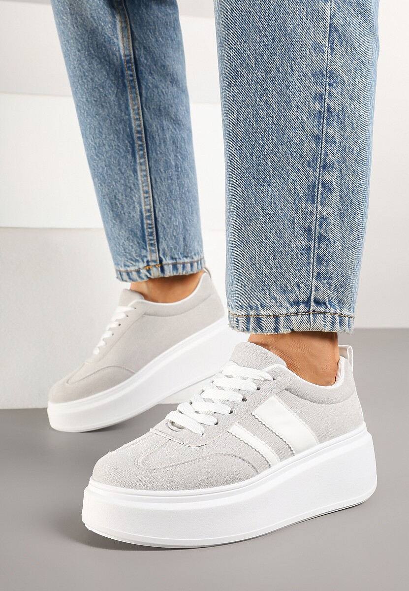 Szare Sneakersy Klasyczne Tenisówki na Grubej Podeszwie z Koturnem Adessia 2