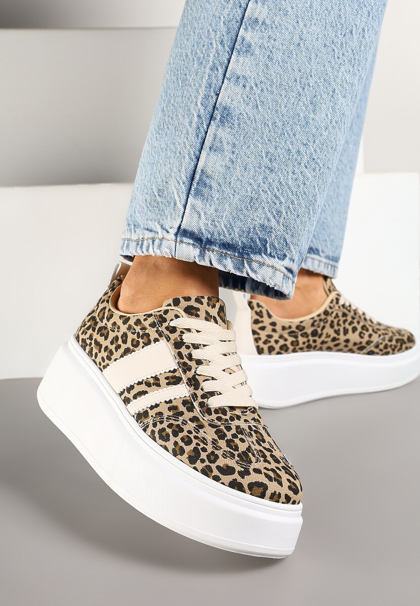 Panterkowe Sneakersy Klasyczne Tenisówki na Grubej Podeszwie z Koturnem Adessia 3