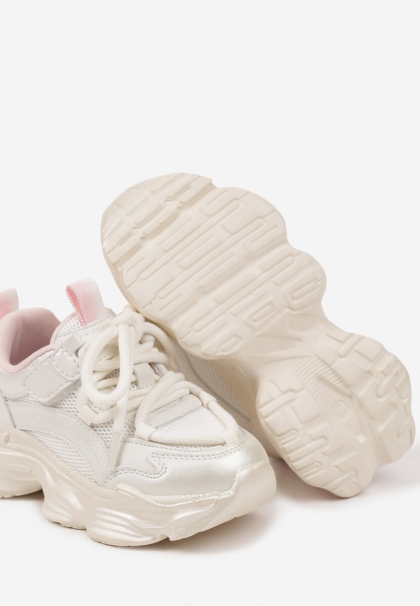 Beżowo-Różowe Streetwearowe Buty Sportowe Sneakersy na Tłoczonej Podeszwie Rivriti 3