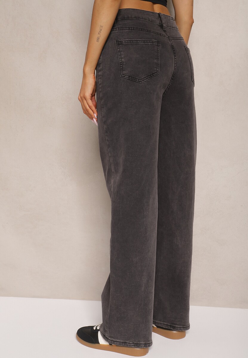 Czarne Jeansy z Bawełną o Szerokim Kroju High Waist Ahuzla 3