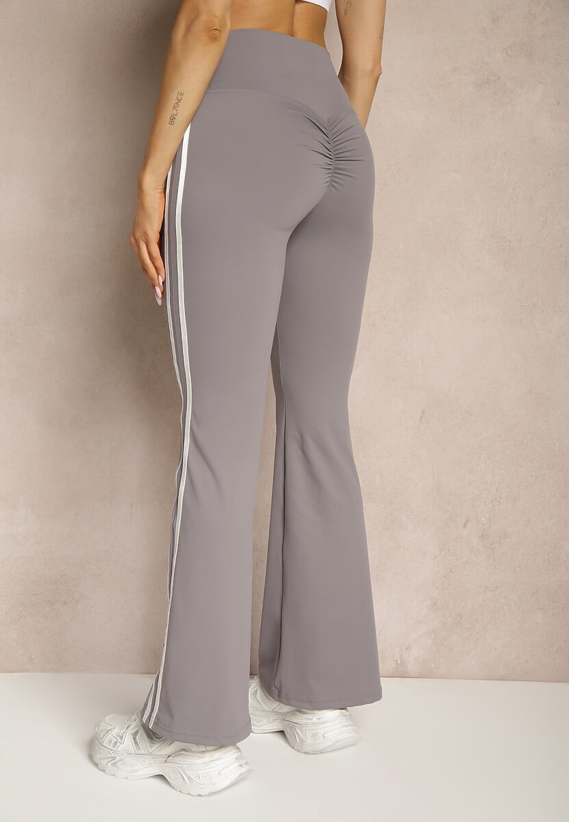Szare Legginsy Flare High Waist z Marszczeniem i Lampasami Kirsena 3