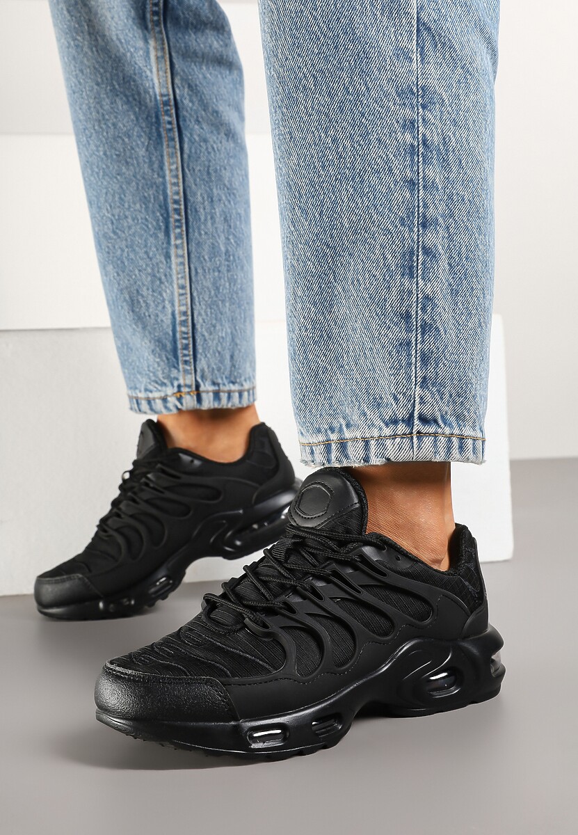 Czarne Buty Sportowe Sneakersy z Tłoczoną Cholewką Calzivis 2
