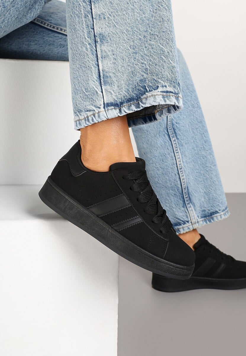 Czarne Sneakersy na Niskiej Platformie z Naszywkami Flordexia 2