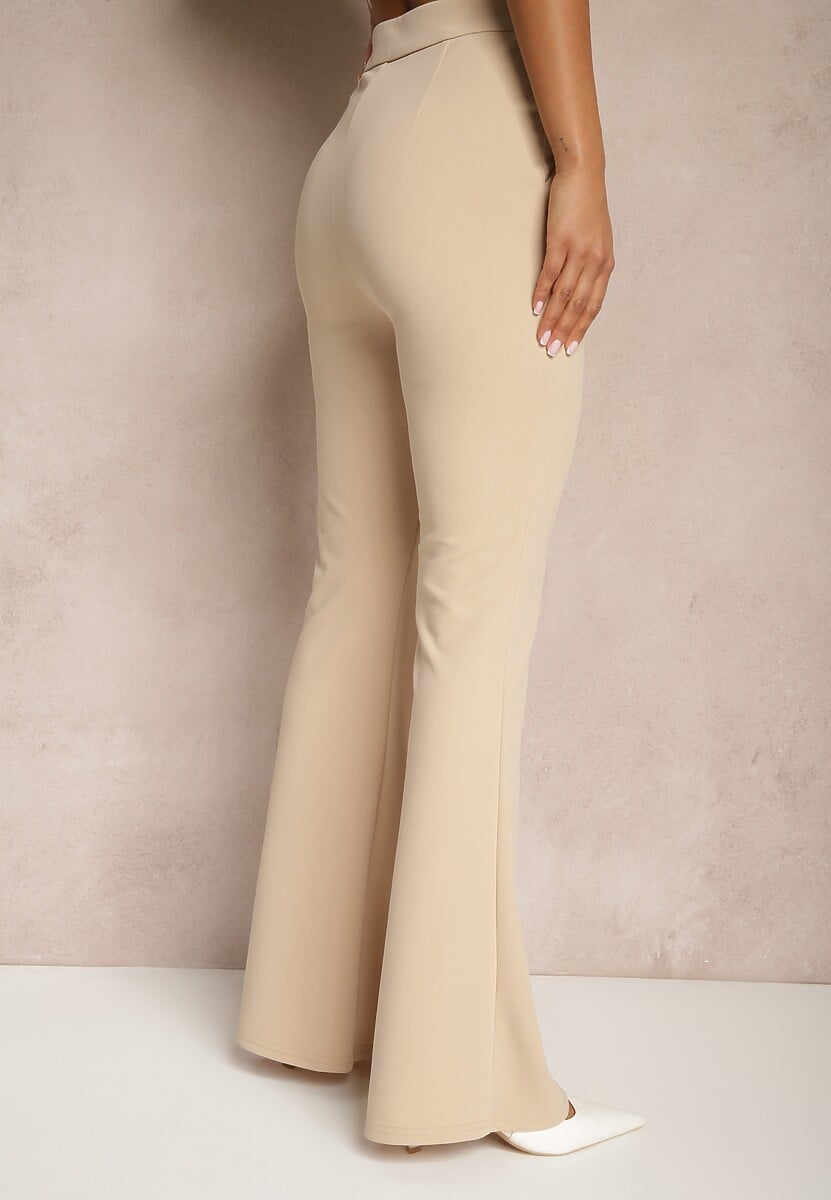 Beżowe Spodnie High Waist Dzwony z Wiskozą Blazza 3