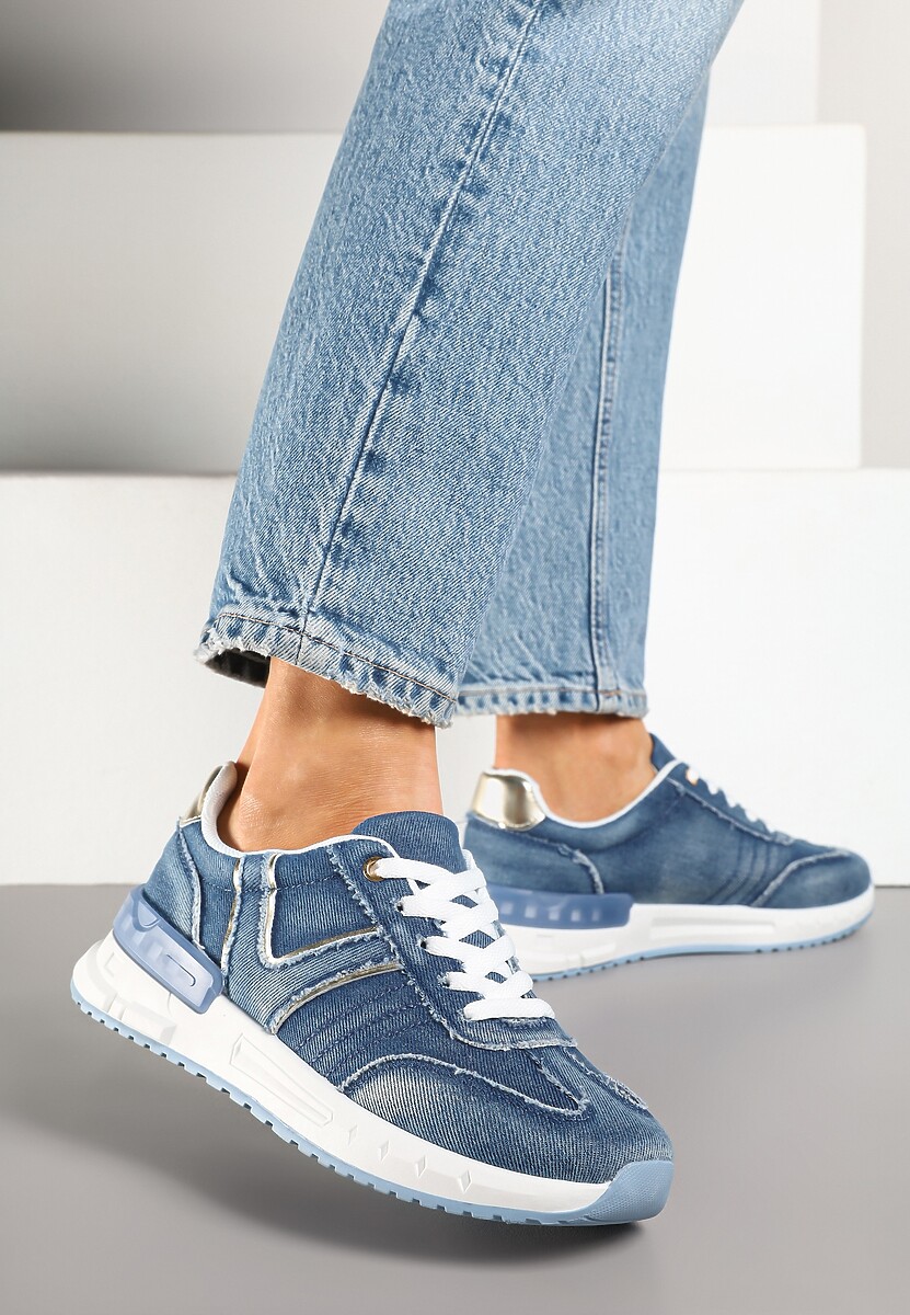 Ciemnoniebieskie Sneakersy na Grubej Podeszwie Zdobione Przetarciami Ninilitia 1