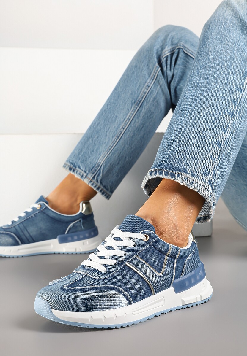 Ciemnoniebieskie Sneakersy na Grubej Podeszwie Zdobione Przetarciami Ninilitia 2