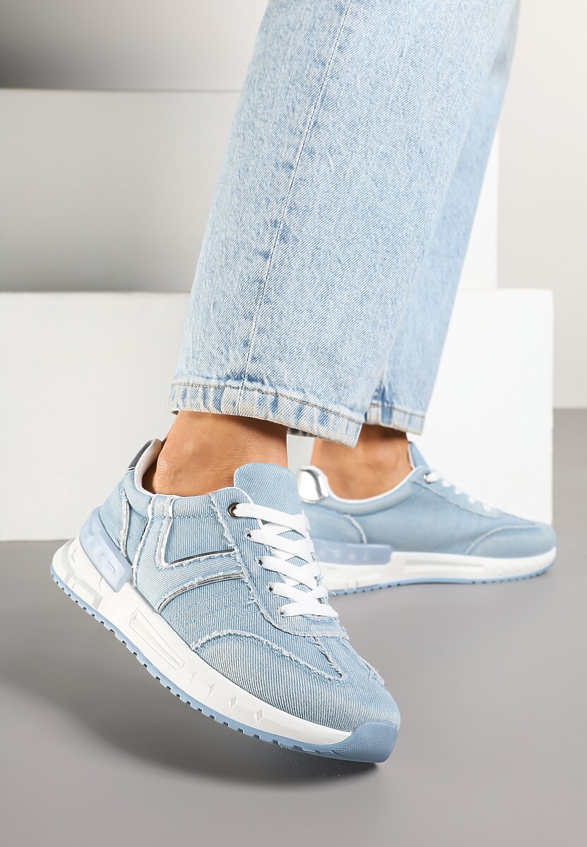 Jasnoniebieskie Sneakersy na Grubej Podeszwie Zdobione Przetarciami Ninilitia 1