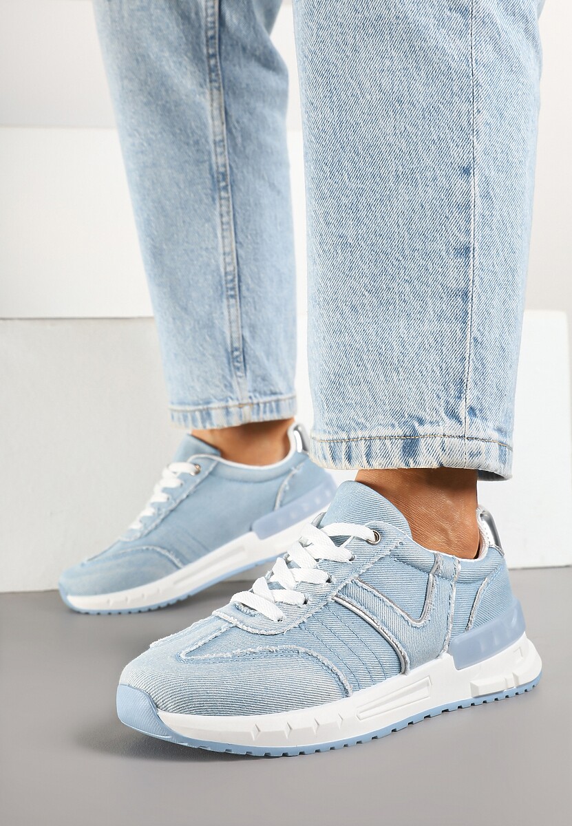Jasnoniebieskie Sneakersy na Grubej Podeszwie Zdobione Przetarciami Ninilitia 2