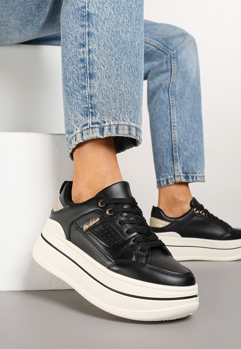Czarne Sneakersy z Brokatem na Platformie Larinea 1