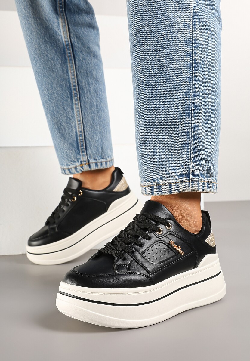 Czarne Sneakersy z Brokatem na Platformie Larinea 2