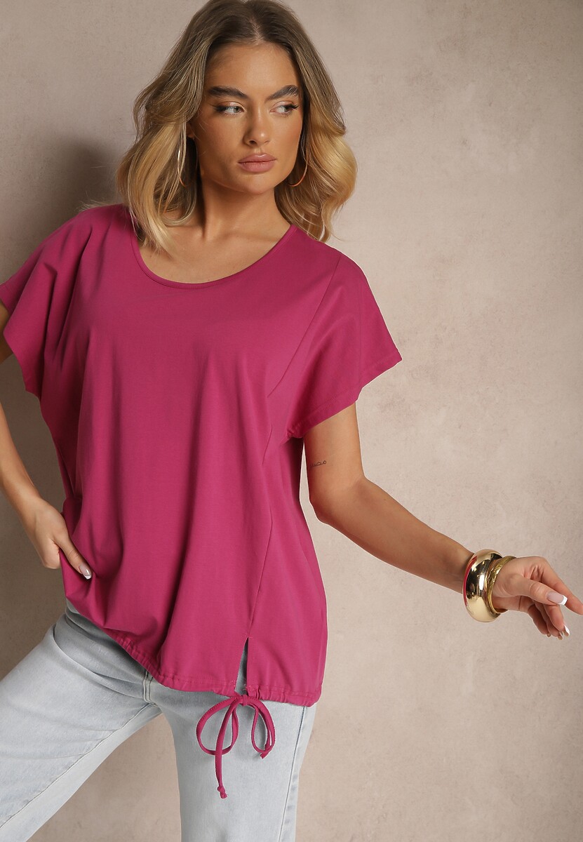 Fioletowy Bawełniany T-shirt w Stylu Oversize z Rękawami Nietoperz Alolia 1