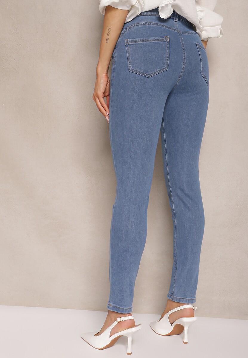 Niebieskie Jeansy High Waist Regular z Bawełną Elisira 3