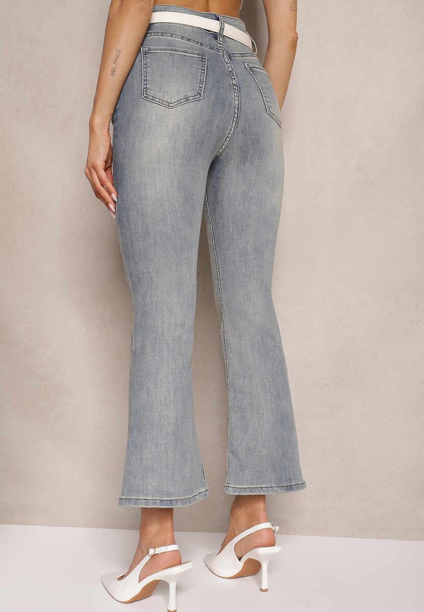 Niebieskie Jeansy z Bawełną High Waist o Kroju Dzwonów Tommea 3
