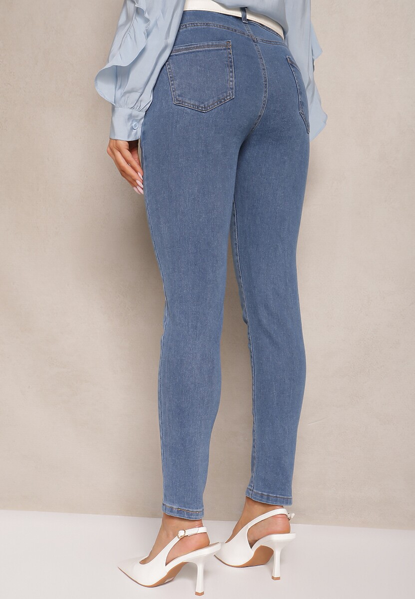 Niebieskie Jeansy z Bawełną High Waist Hreadia 3