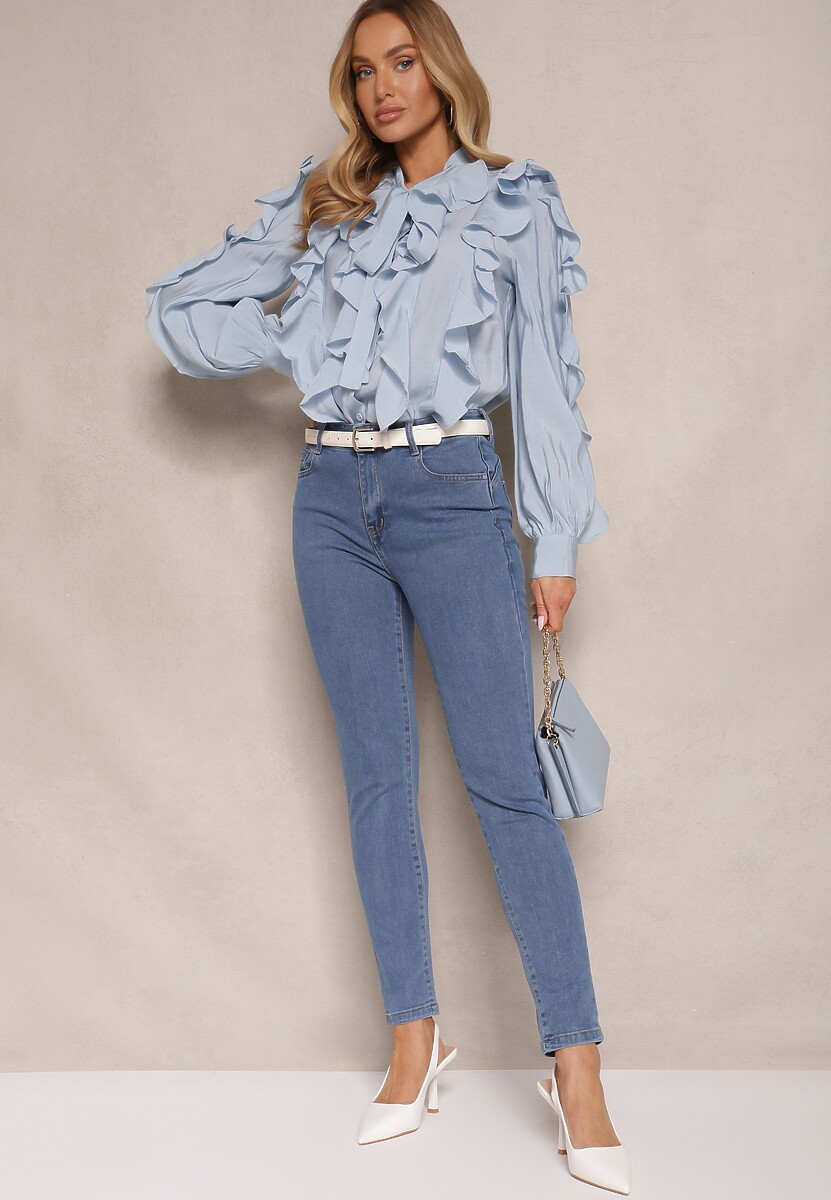 Niebieskie Jeansy z Bawełną High Waist Hreadia 2