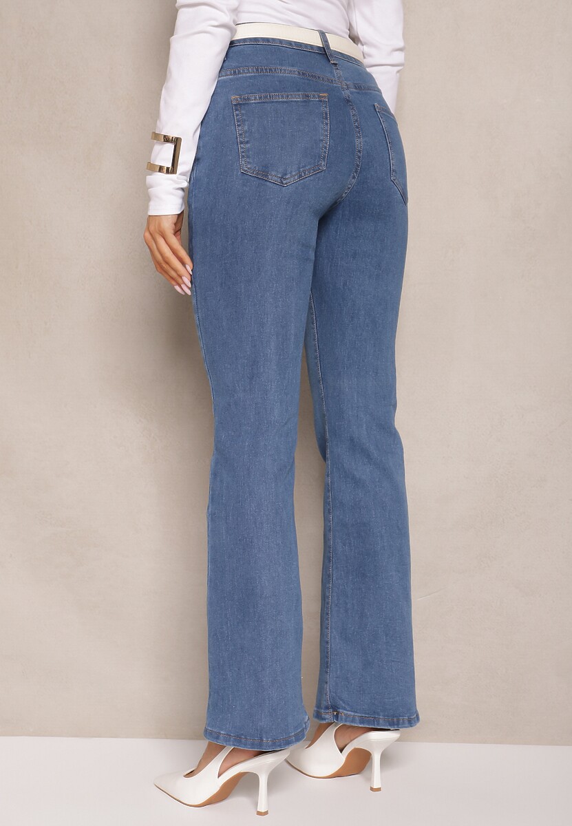 Niebieskie Jeansy z Bawełną High Waist o Fasonie Dzwonów Celinsse 3