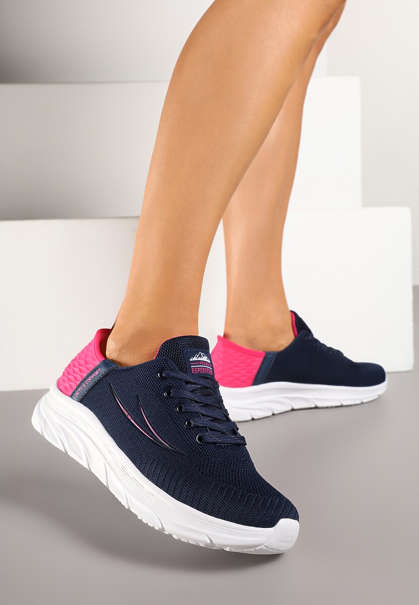Granatowo-Fuksjowe Buty Sportowe Sneakersy z Ozdobnym Tłoczeniem i Napisami Nolnelia 1