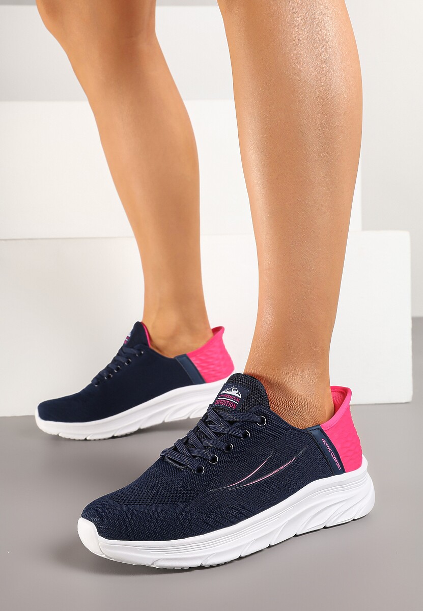 Granatowo-Fuksjowe Buty Sportowe Sneakersy z Ozdobnym Tłoczeniem i Napisami Nolnelia 2