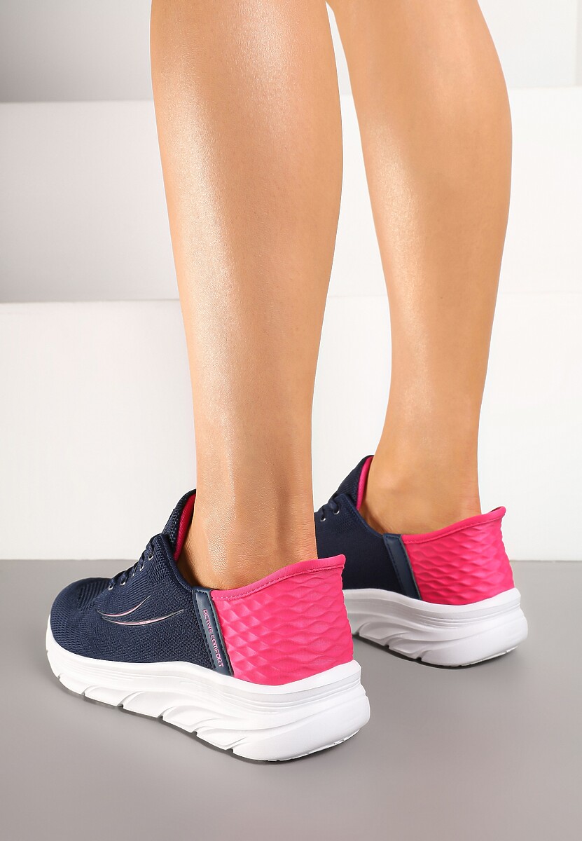 Granatowo-Fuksjowe Buty Sportowe Sneakersy z Ozdobnym Tłoczeniem i Napisami Nolnelia 3