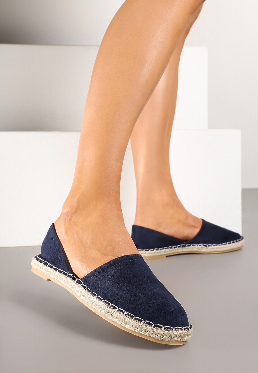 Granatowe Espadryle  Ozdobione Wyciętą Cholewką i Plecionką Wommea 2