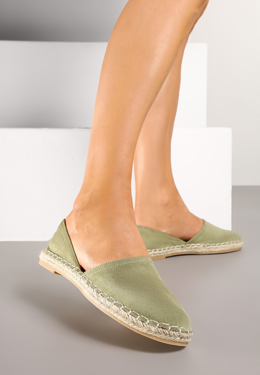 Zielone Espadryle  Ozdobione Wyciętą Cholewką i Plecionką Wommea 1