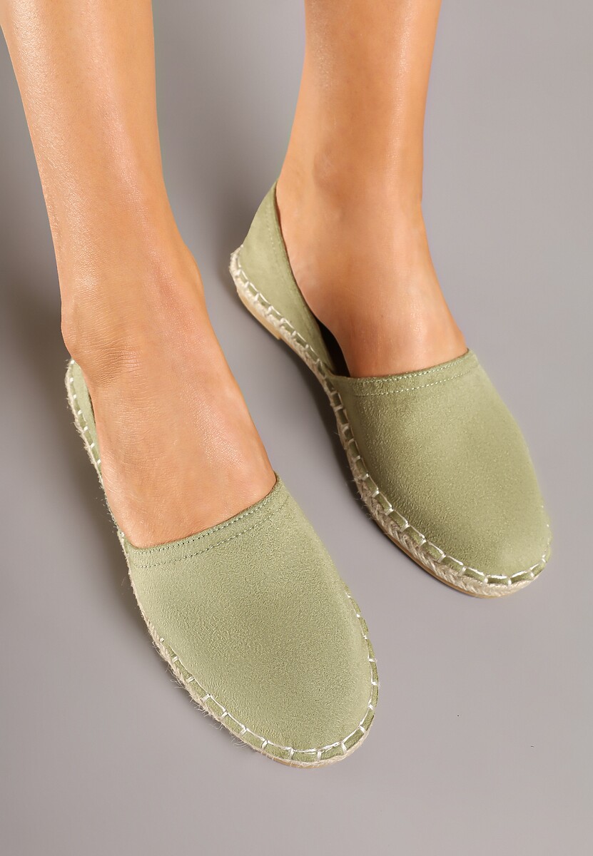 Zielone Espadryle  Ozdobione Wyciętą Cholewką i Plecionką Wommea 3