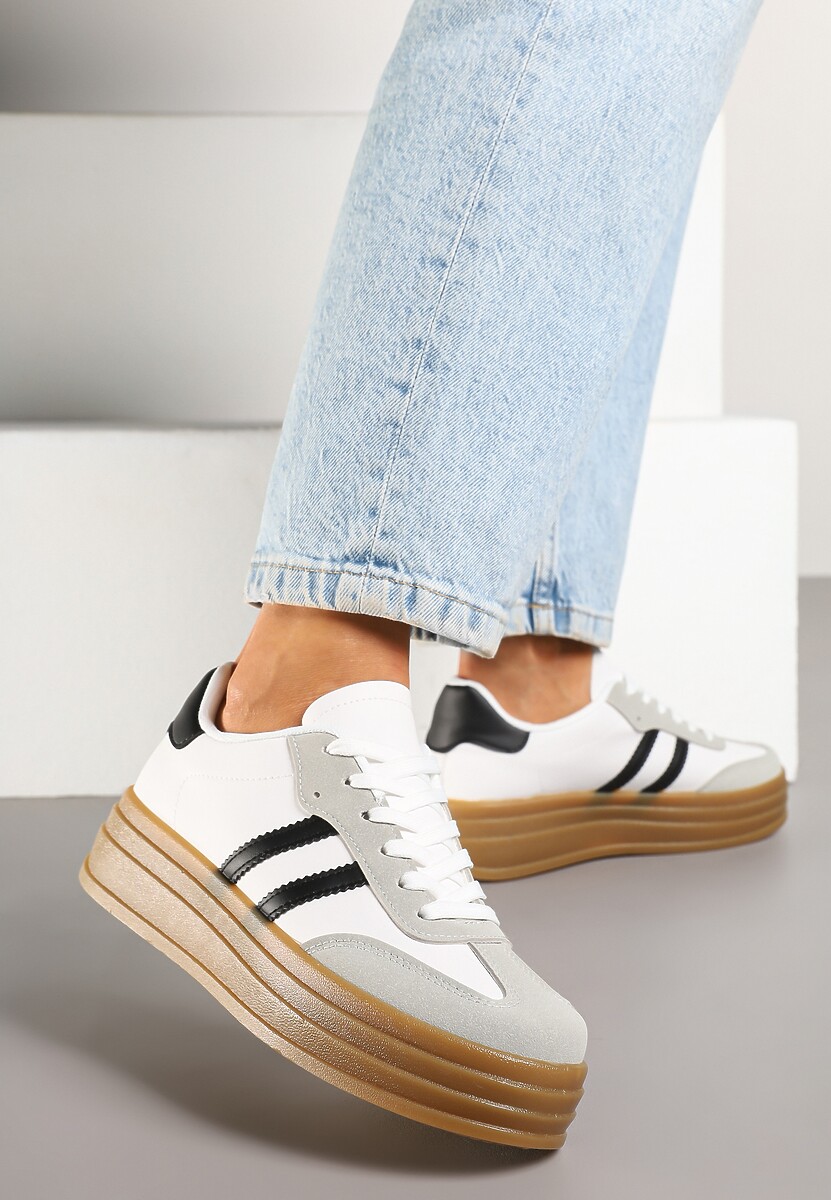 Biało-Czarne Sneakersy w Stylu Tenisówki z Paskami Hirnelia 2
