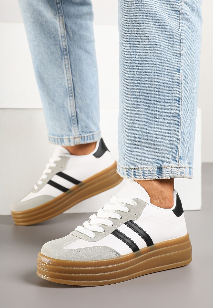 Biało-Czarne Sneakersy w Stylu Tenisówki z Paskami Hirnelia 3