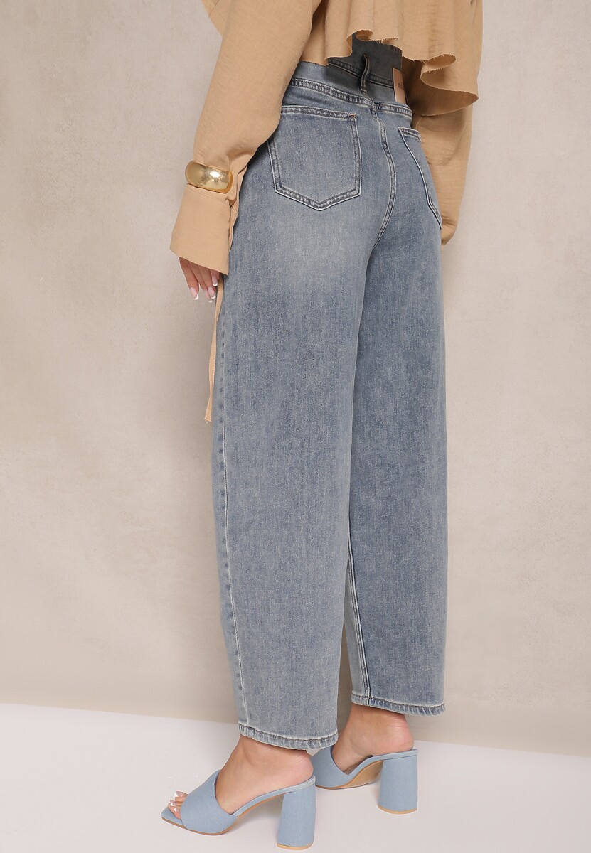 Niebieskie Jeansy High Waist z Bawełną o Kroju Mom Fit Efalina 3
