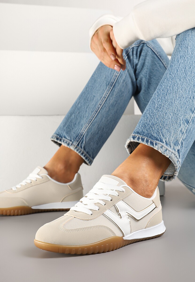 Beżowe Sneakersy Klasyczne Tenisówki Istia 1