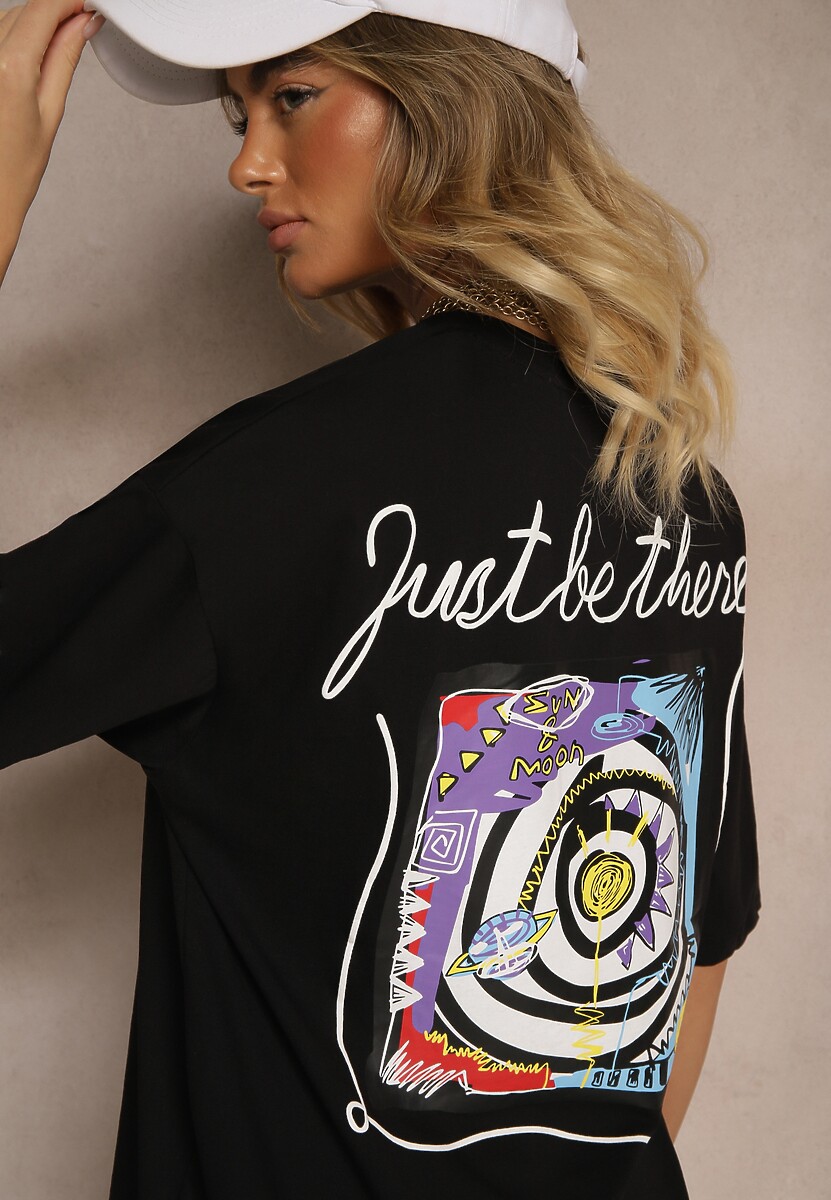 Czarny T-shirt Koszulka z Bawełny Ozdobiona Nadrukiem i Napisem Just Be There Felena 3