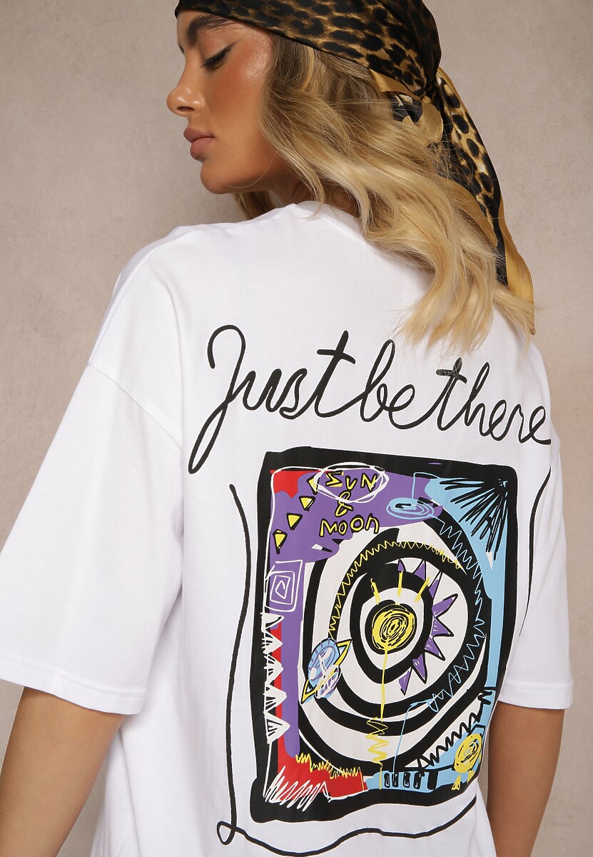 Biały T-shirt Koszulka z Bawełny Ozdobiona Nadrukiem i Napisem Just Be There Felena 3
