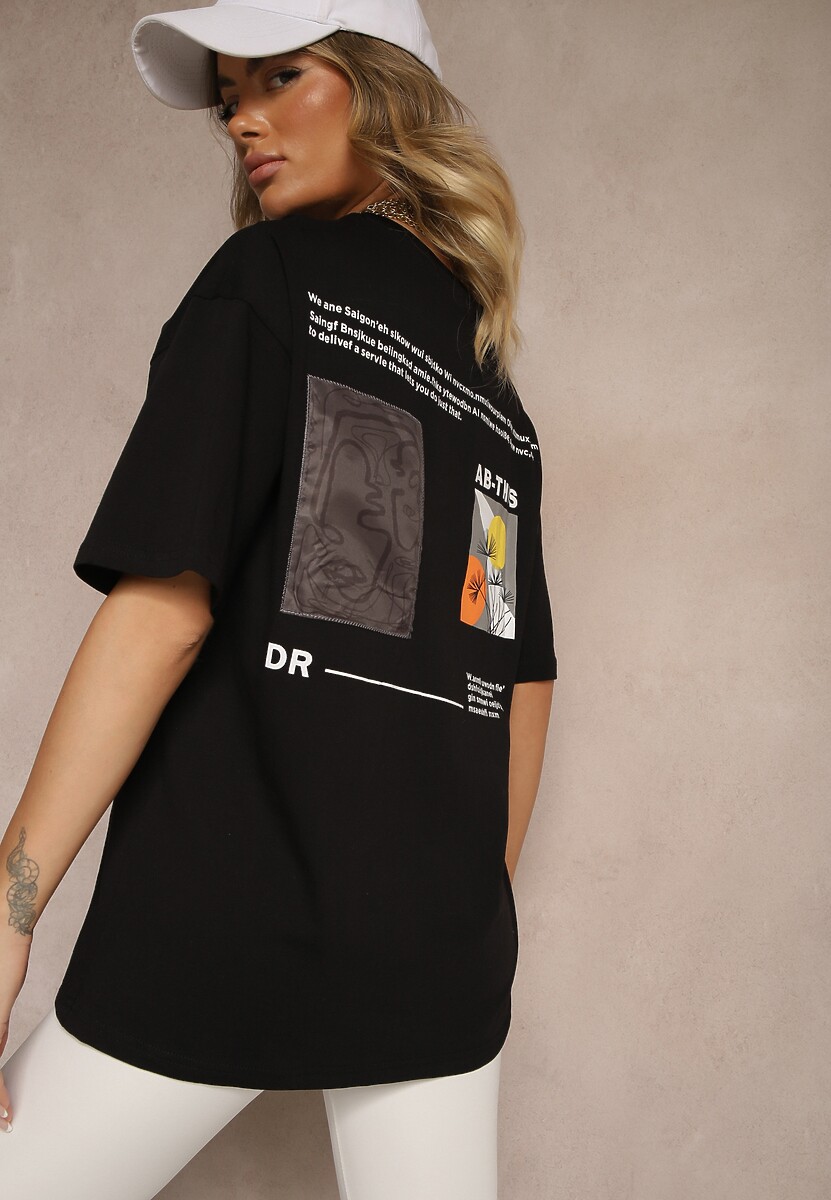 Czarna T-shirt Koszulka  Bawełniana z Nadrukiem Berriana 1