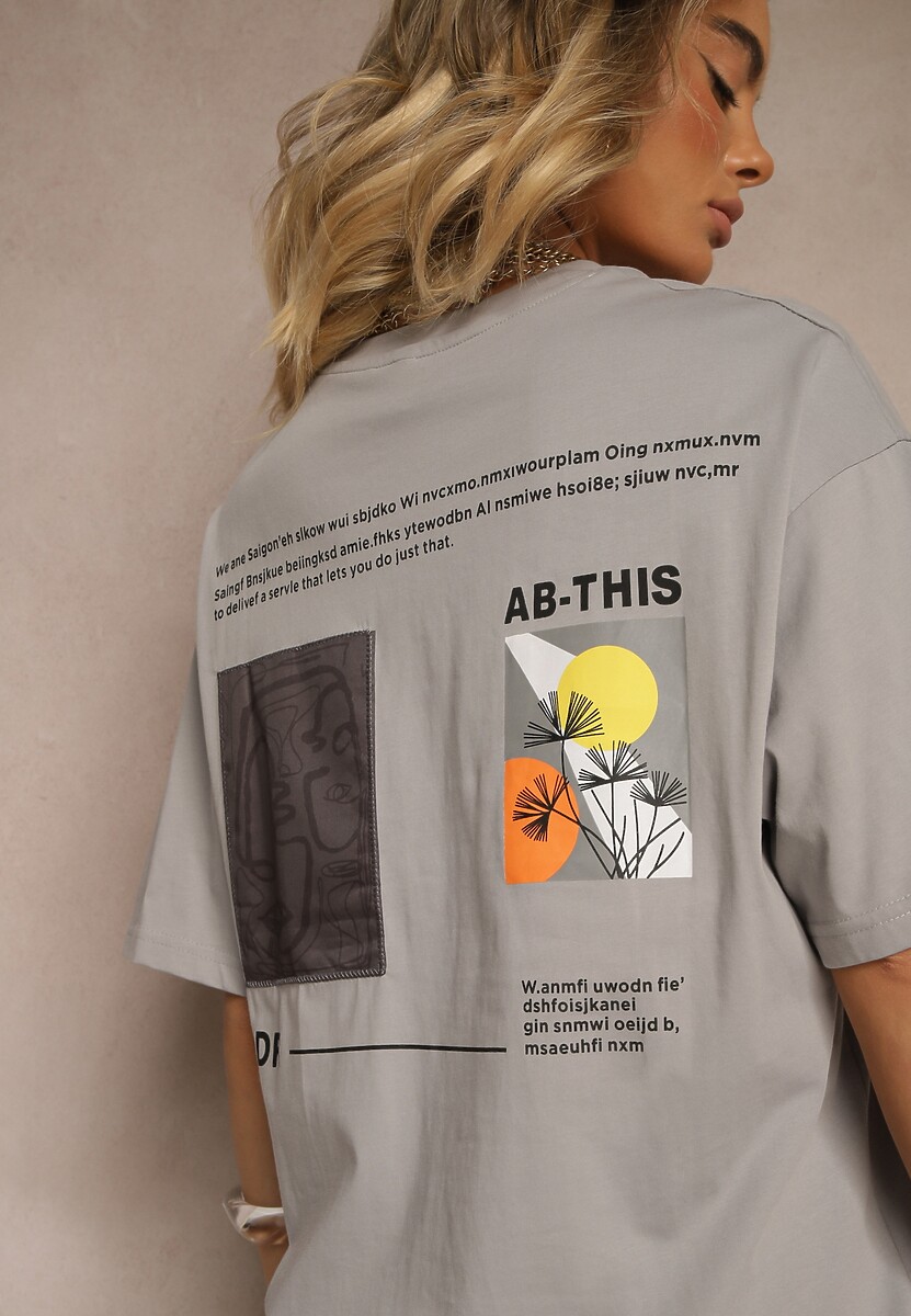 Szara T-shirt Koszulka  Bawełniana z Nadrukiem Berriana 3