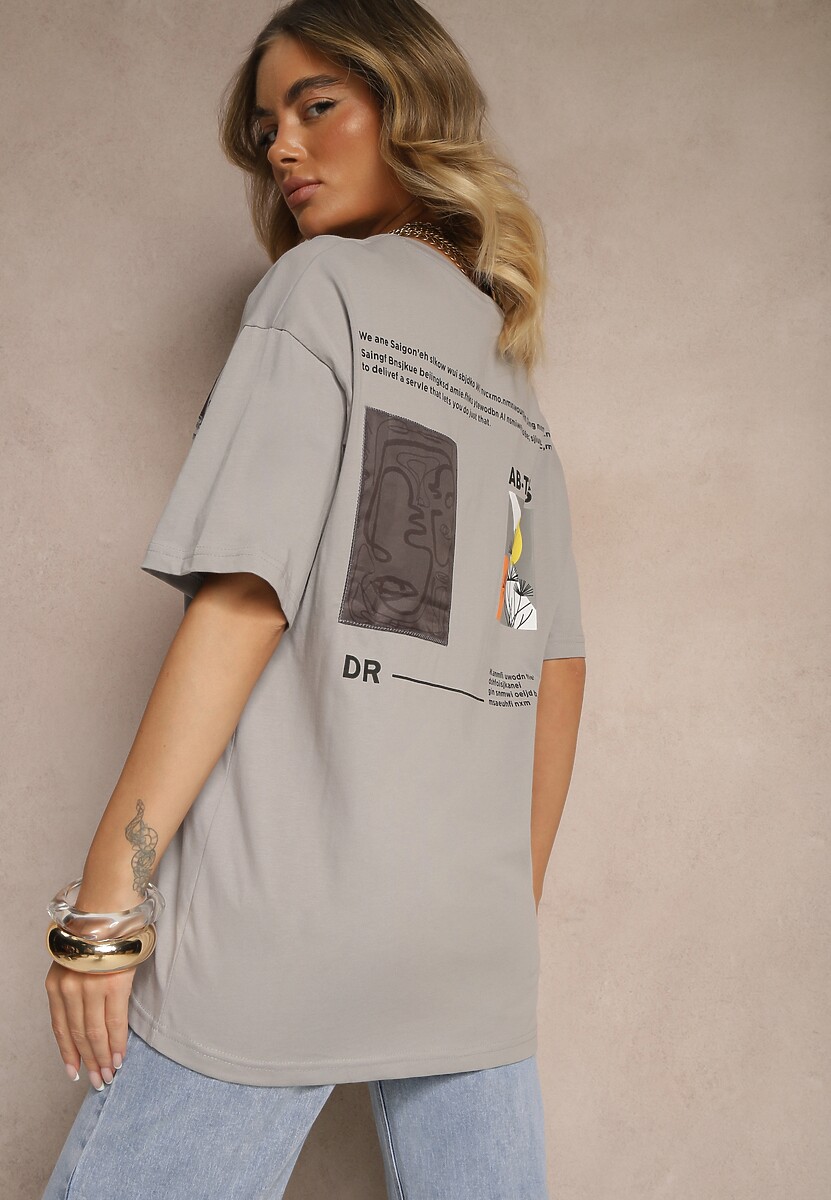 Szara T-shirt Koszulka  Bawełniana z Nadrukiem Berriana 1