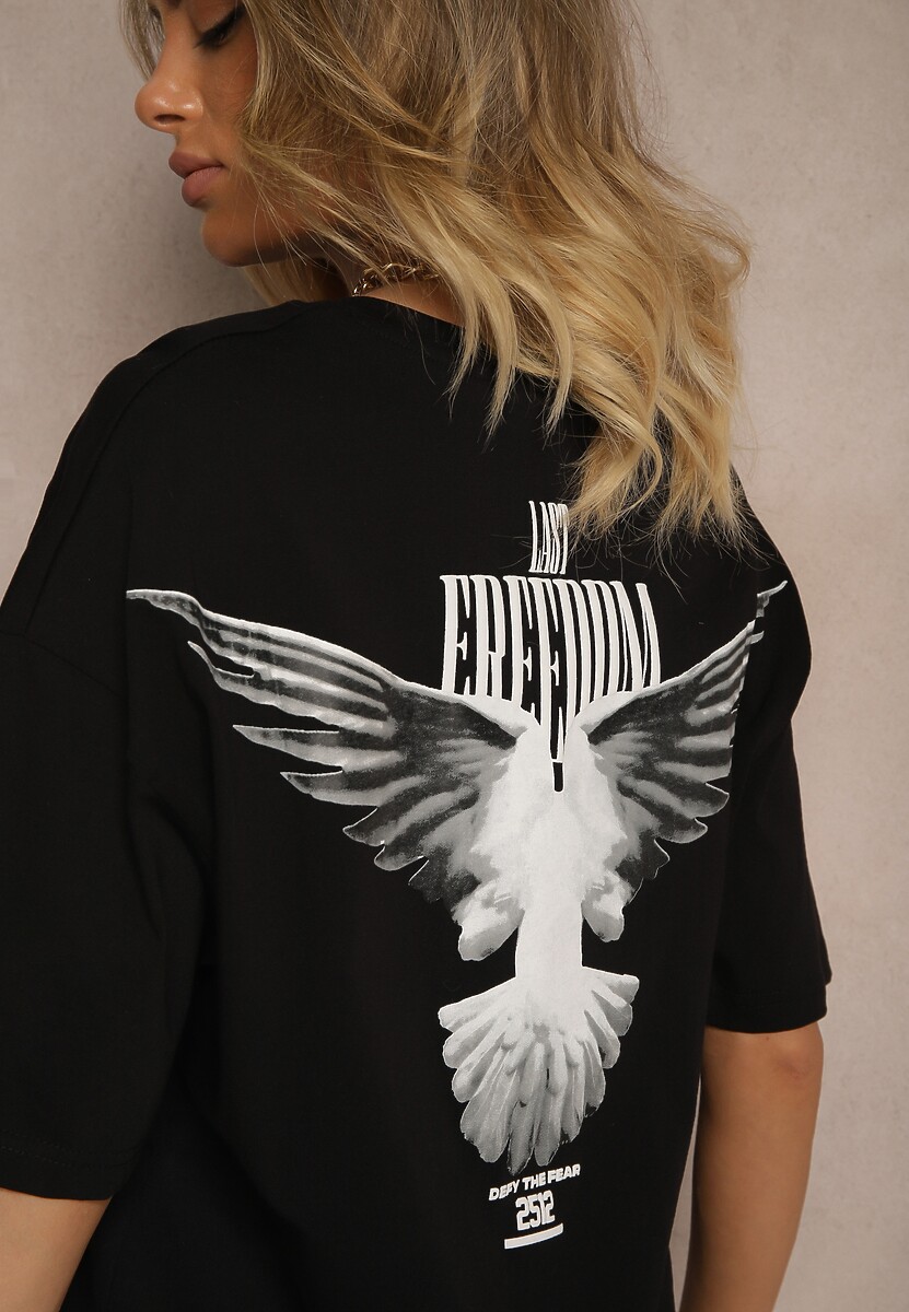 Czarna Koszulka T-shirt Ozdobiona Nadrukiem na Plecach Arilora 3